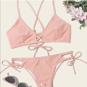 shein light pink stringy bikini